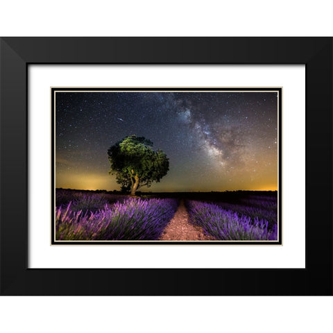 Night Landscape Of Brihuega,Spain. Black Modern Wood Framed Art Print with Double Matting by Nunez, Adrian