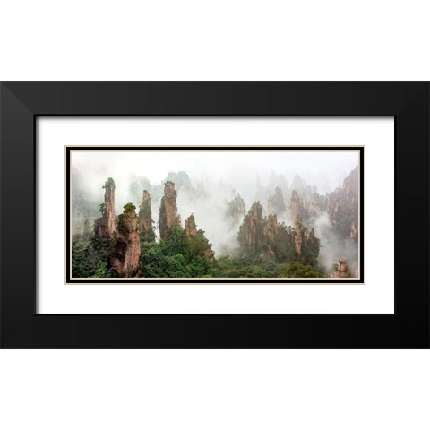 Cloud-Shrouded Zhangjiajie Black Modern Wood Framed Art Print with Double Matting by Zhu, Hua