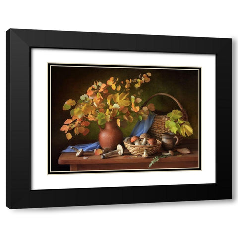 Autumn Still Life With Mushrooms Black Modern Wood Framed Art Print with Double Matting by Skorokhod, Tatyana
