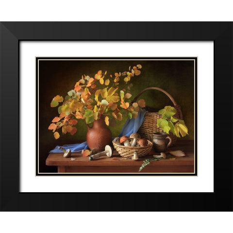 Autumn Still Life With Mushrooms Black Modern Wood Framed Art Print with Double Matting by Skorokhod, Tatyana