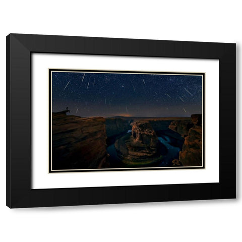 Watching The Comet And The Meteor Shower Black Modern Wood Framed Art Print with Double Matting by Zhu, Hua