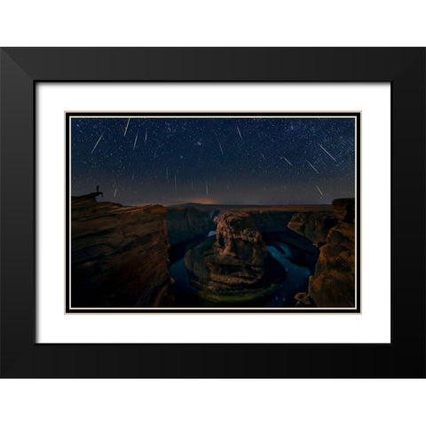 Watching The Comet And The Meteor Shower Black Modern Wood Framed Art Print with Double Matting by Zhu, Hua