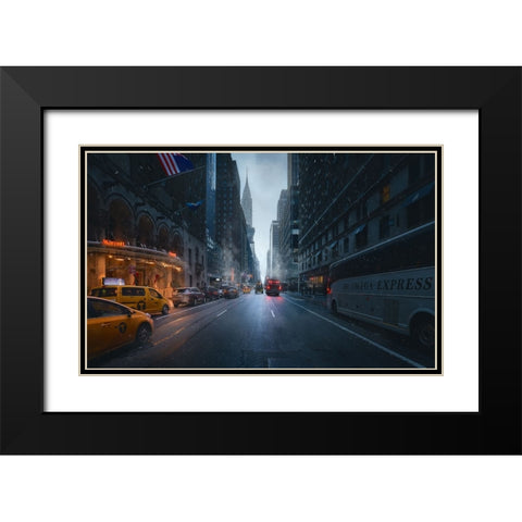 Good Morning Ny Black Modern Wood Framed Art Print with Double Matting by De La, Javier