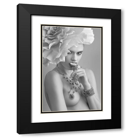 Flower Black Modern Wood Framed Art Print with Double Matting by Valevicius, Aurimas