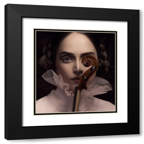 The Dark Violinist Black Modern Wood Framed Art Print with Double Matting by Naderi, Peyman