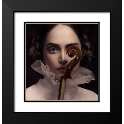 The Dark Violinist Black Modern Wood Framed Art Print with Double Matting by Naderi, Peyman