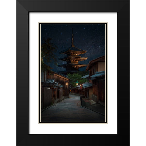 Kyoto Night Black Modern Wood Framed Art Print with Double Matting by Vandewalle, Richard