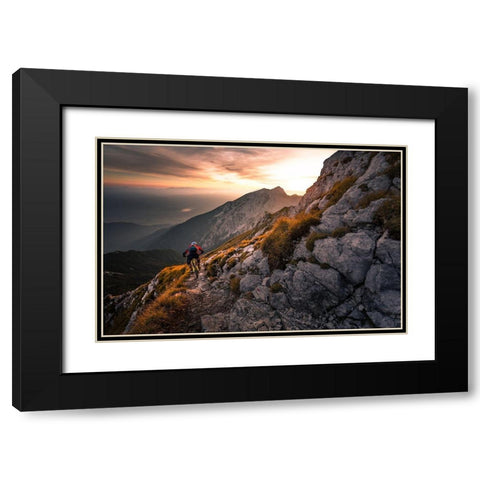 Sunset High Alpine Ride Black Modern Wood Framed Art Print with Double Matting by Bertoncelj, Sandi