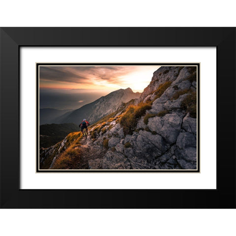 Sunset High Alpine Ride Black Modern Wood Framed Art Print with Double Matting by Bertoncelj, Sandi