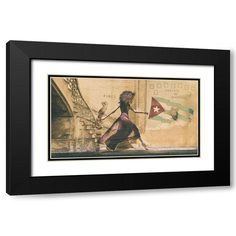 Walking In Havana Black Modern Wood Framed Art Print with Double Matting by Gil Raga, Joan