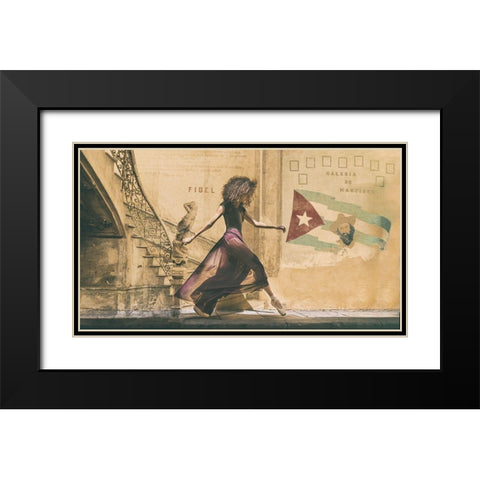 Walking In Havana Black Modern Wood Framed Art Print with Double Matting by Gil Raga, Joan
