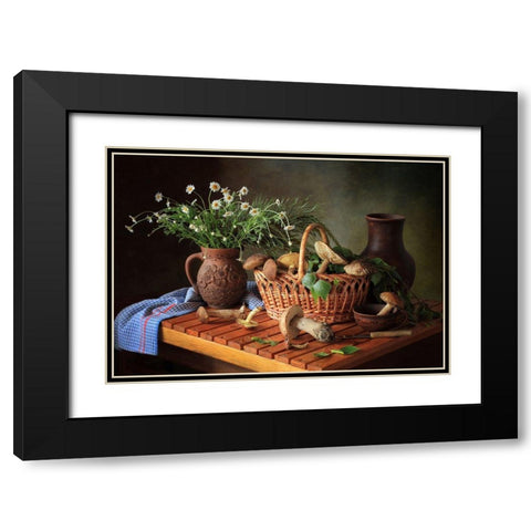 Still Life With Mushrooms Black Modern Wood Framed Art Print with Double Matting by Skorokhod, Tatyana