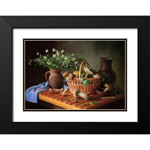 Still Life With Mushrooms Black Modern Wood Framed Art Print with Double Matting by Skorokhod, Tatyana