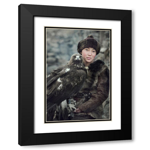 New Gen. Eagle Hunter,Mongolia Black Modern Wood Framed Art Print with Double Matting by Whanset, Saravut