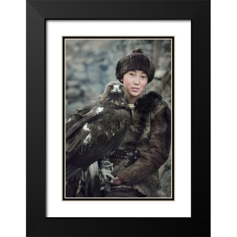 New Gen. Eagle Hunter,Mongolia Black Modern Wood Framed Art Print with Double Matting by Whanset, Saravut