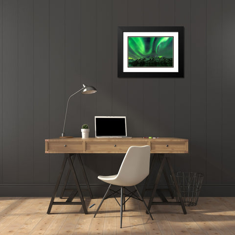 Lofoten Aurora Mountains Black Modern Wood Framed Art Print with Double Matting by Alicke, Bjoern