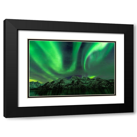 Lofoten Aurora Mountains Black Modern Wood Framed Art Print with Double Matting by Alicke, Bjoern