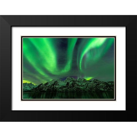 Lofoten Aurora Mountains Black Modern Wood Framed Art Print with Double Matting by Alicke, Bjoern