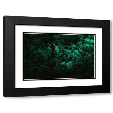 The Green Field Black Modern Wood Framed Art Print with Double Matting by Song, Gunarto