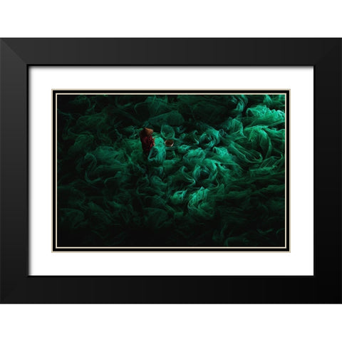 The Green Field Black Modern Wood Framed Art Print with Double Matting by Song, Gunarto