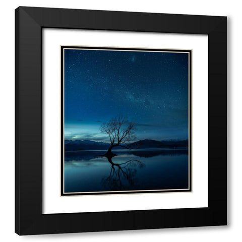 Wanaka Tree Black Modern Wood Framed Art Print with Double Matting by Cheng, Yu