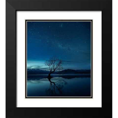 Wanaka Tree Black Modern Wood Framed Art Print with Double Matting by Cheng, Yu