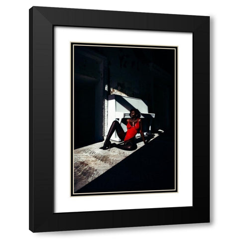 Dark Red Black Modern Wood Framed Art Print with Double Matting by Bolgov (Axe), Ruslan