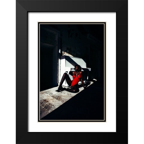 Dark Red Black Modern Wood Framed Art Print with Double Matting by Bolgov (Axe), Ruslan