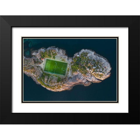 Football Field On The Edge Of The World Black Modern Wood Framed Art Print with Double Matting by Simoon