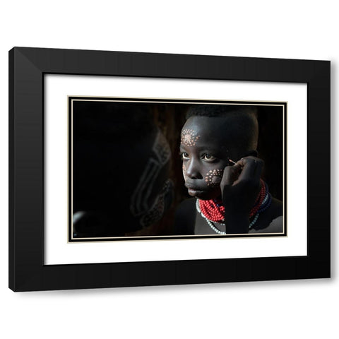 Ethiopian Karo Tribes Black Modern Wood Framed Art Print with Double Matting by Intarob, Sarawut