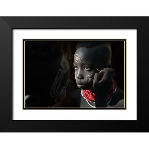 Ethiopian Karo Tribes Black Modern Wood Framed Art Print with Double Matting by Intarob, Sarawut