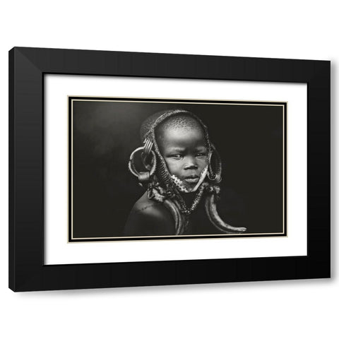 Child Mursi Black Modern Wood Framed Art Print with Double Matting by Yosifov, Svetlin