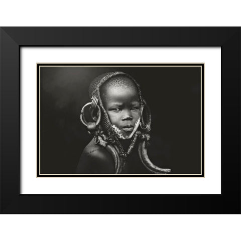 Child Mursi Black Modern Wood Framed Art Print with Double Matting by Yosifov, Svetlin