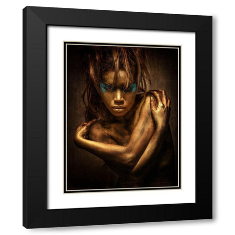 Golden Girl Black Modern Wood Framed Art Print with Double Matting by Siegart