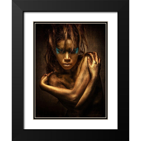 Golden Girl Black Modern Wood Framed Art Print with Double Matting by Siegart