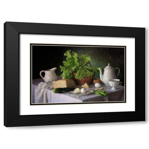 Still Life With Lettuce Black Modern Wood Framed Art Print with Double Matting by Skorokhod, Tatyana