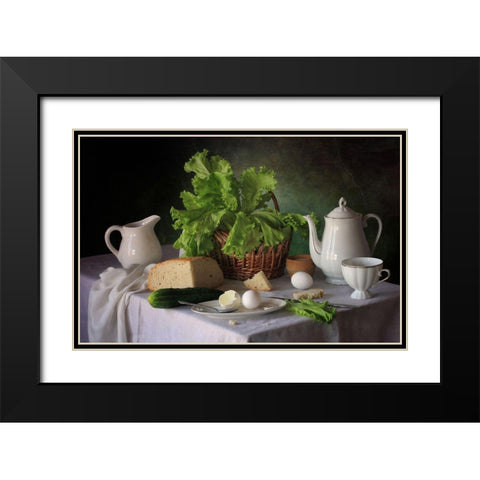 Still Life With Lettuce Black Modern Wood Framed Art Print with Double Matting by Skorokhod, Tatyana
