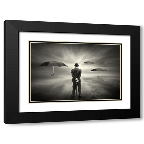 El Seapor De Los Paraguas Black Modern Wood Framed Art Print with Double Matting by Antonio Trivino, Jose