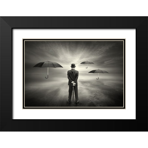El Seapor De Los Paraguas Black Modern Wood Framed Art Print with Double Matting by Antonio Trivino, Jose