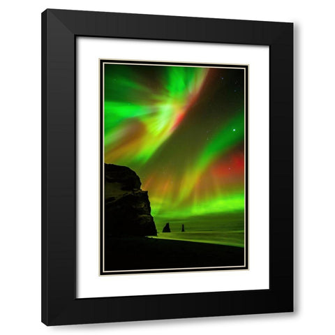The Northern Lights Are Reflecting In The Ocean Black Modern Wood Framed Art Print with Double Matting by Simon, Petr