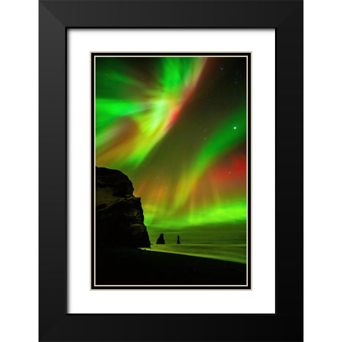The Northern Lights Are Reflecting In The Ocean Black Modern Wood Framed Art Print with Double Matting by Simon, Petr