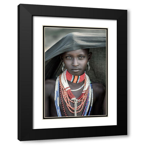 Arbore Tribes Girl Black Modern Wood Framed Art Print with Double Matting by Cole, Trevor