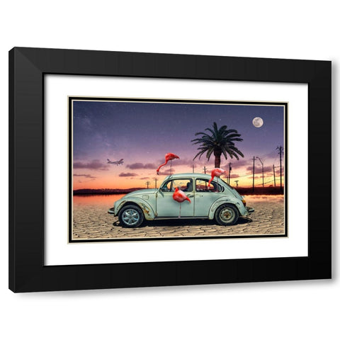 Flamingos Ate My Car Black Modern Wood Framed Art Print with Double Matting by Marcel, Christian
