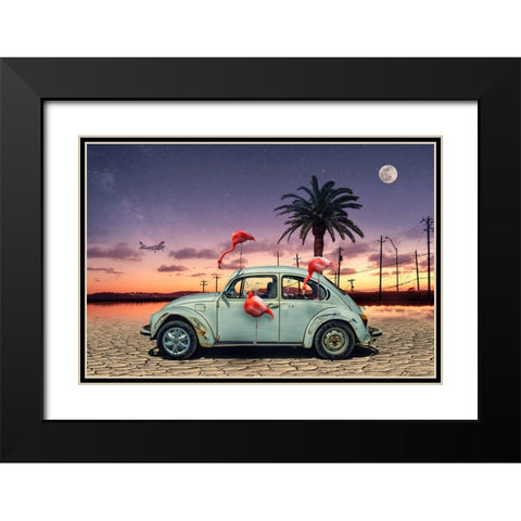 Flamingos Ate My Car Black Modern Wood Framed Art Print with Double Matting by Marcel, Christian