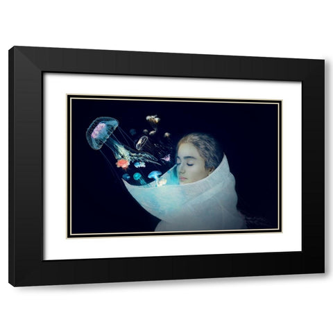 Jellyfish - The Queen Of The Sea Black Modern Wood Framed Art Print with Double Matting by Bagheri, Parsa