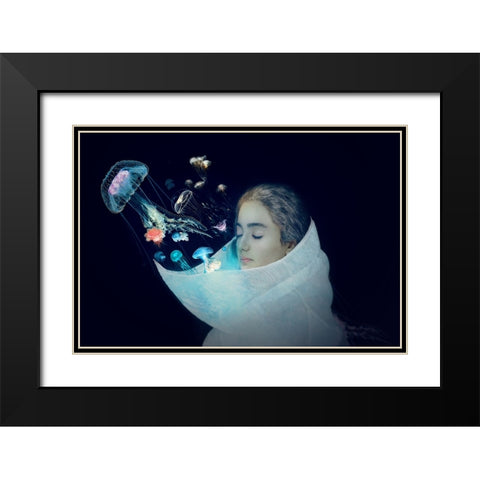 Jellyfish - The Queen Of The Sea Black Modern Wood Framed Art Print with Double Matting by Bagheri, Parsa
