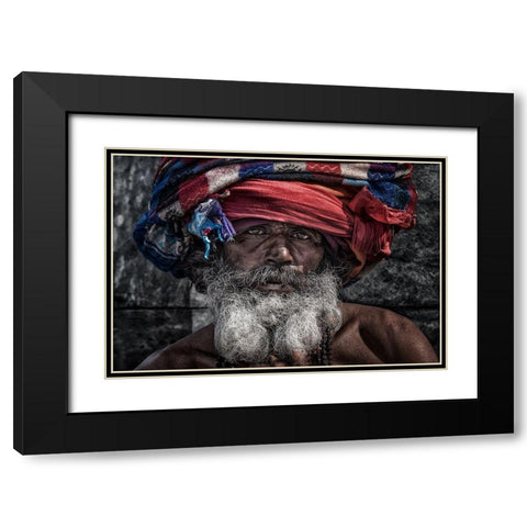 Man At The Pashupatinath Temple - Kathmandu Black Modern Wood Framed Art Print with Double Matting by Inazio Kuesta, Joxe