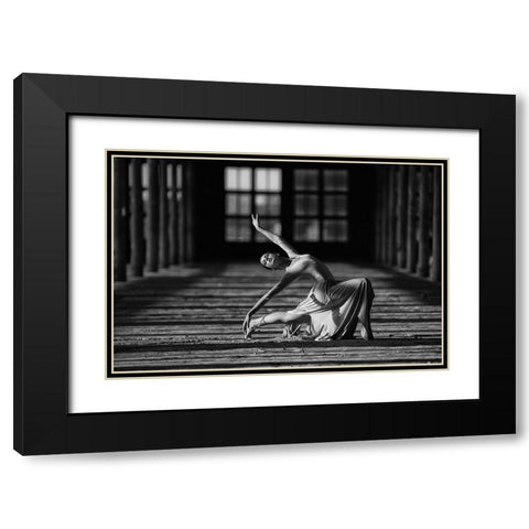 Evelina Black Modern Wood Framed Art Print with Double Matting by Kapsha, Eduards