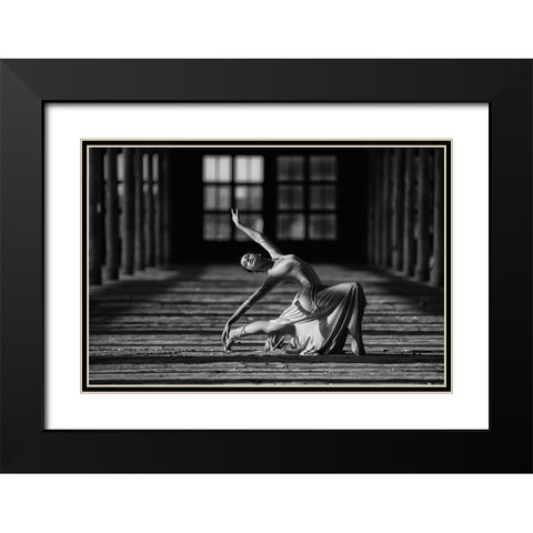 Evelina Black Modern Wood Framed Art Print with Double Matting by Kapsha, Eduards
