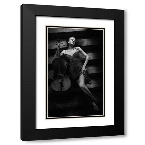 The Cellist Black Modern Wood Framed Art Print with Double Matting by Kisworo, Sebastian